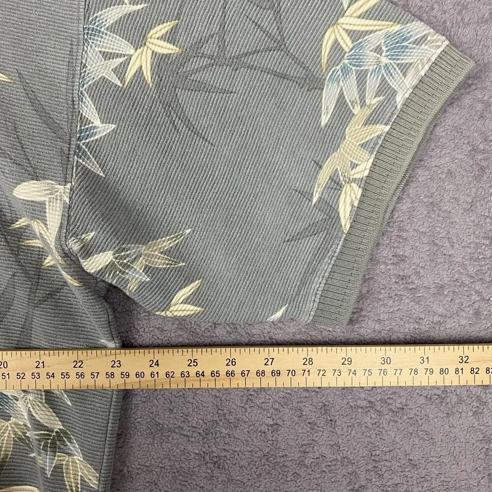 Tommy Bahama Polo Shirt Mens Large Gray Bamboo Leaf Hawaiian Tropical Cotton - Picture 13 of 15